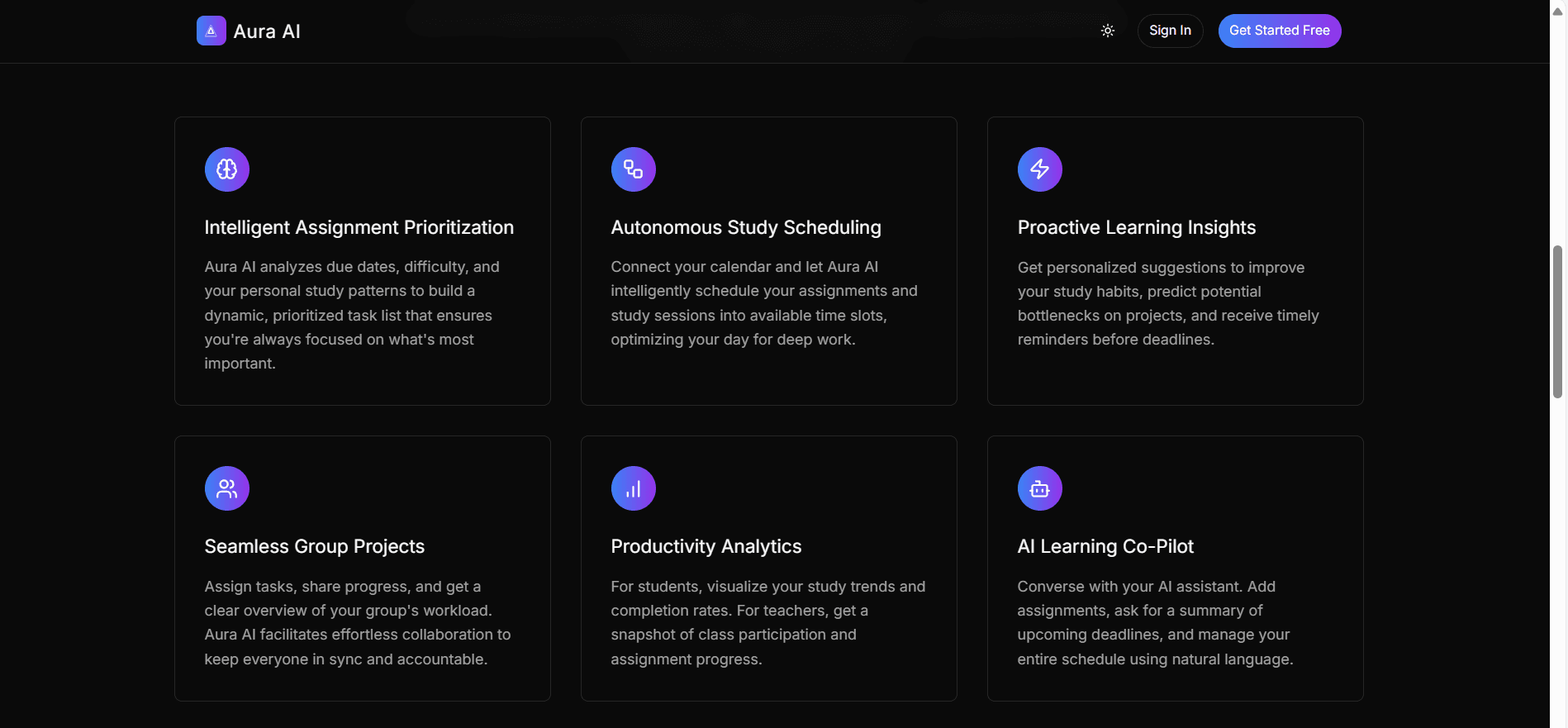 The Aura AI Landing Page
